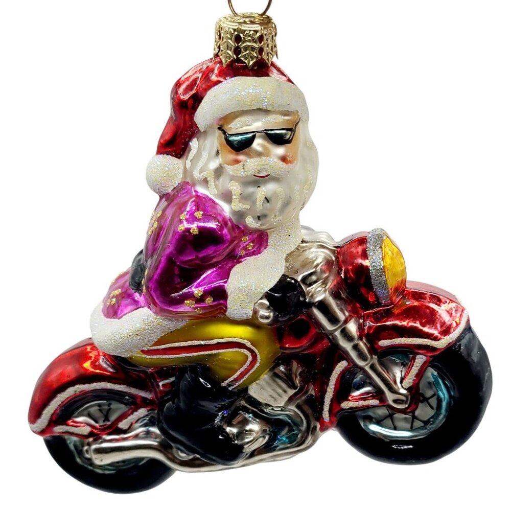 Christopher Radko 'Nicholas Racer' Santa Motorcycle Glass Ornament Vintage 2001